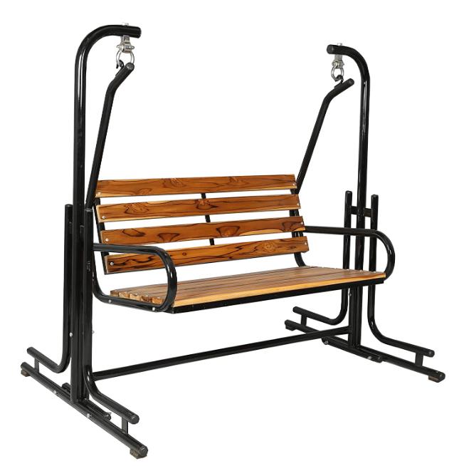 kaushalendra Swing Jhula Indoor Outdoor For Home With Stand 300 Kg Capacity Wooden Seat-Stumbit Home